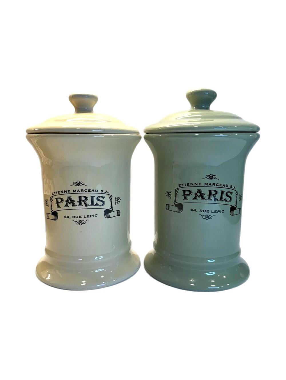 Etienne Marceau SA PARIS Ceramic Canister with Lid – Sage Green – Pale Yellow